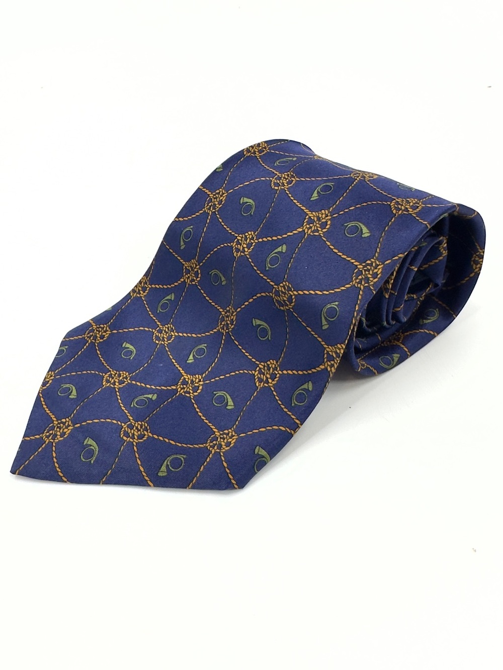 Bottega Veneta Silk Tie Equestrian Rope Knot Horn Designer Blue Gold Italy